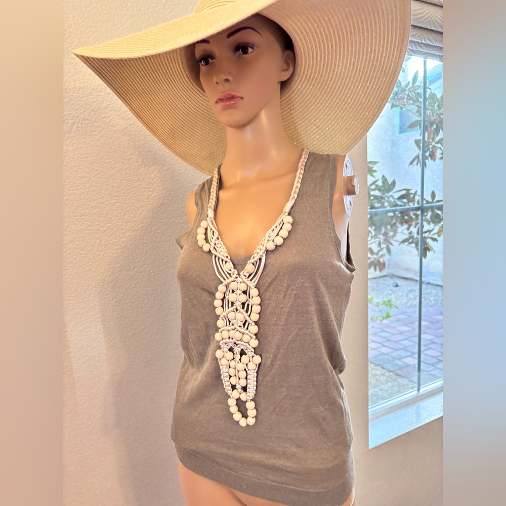 Light army green with cream Embellished Tank Top and silk! Stunning Designer